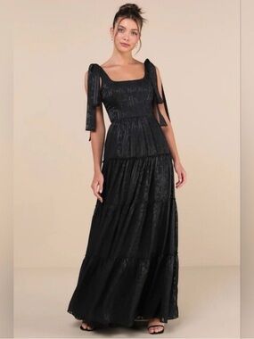 Lulu's Black Tiered Maxi Dress with Tie Straps